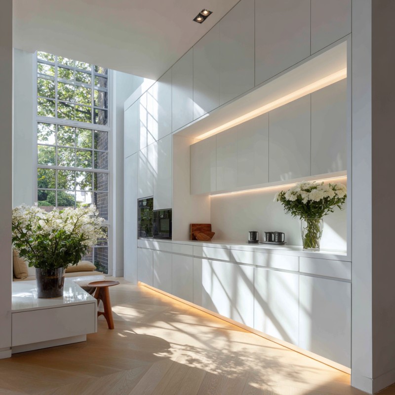 Mobili da cucina integrati minimalisti senza maniglie