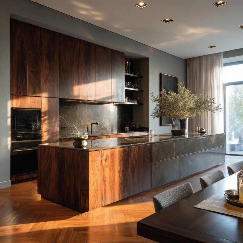 Mobili da cucina minimalisti in legno impiallacciato